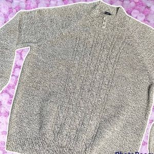 Vintage Sweater Henley Pearl Detail Speckled Gray Grandmacore Large Pullover Top